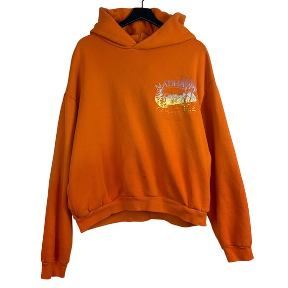 Madhappy Mens Graphic Fleece Pullover Hoodie Sweater Ombré Orange - L - Picture 1 of 10